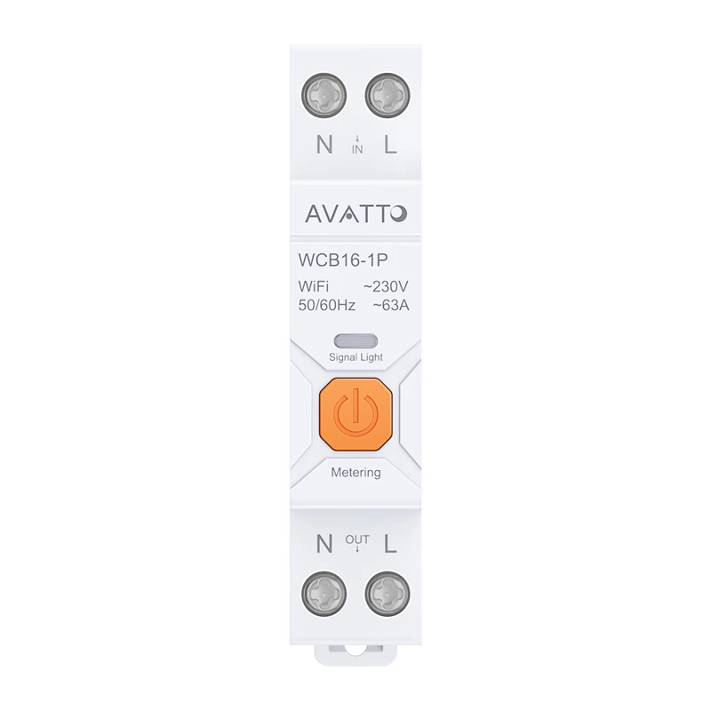 AVATTO WCB16 disjuntor inteligente WiFi 1P 16A 230V calha DIN monitorização de energia