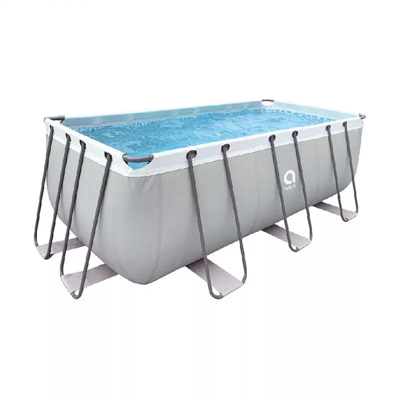 Piscina retangular com estrutura cinzenta AVENLI 400x207x122 cm com bomba de filtragem, escada, cobertura