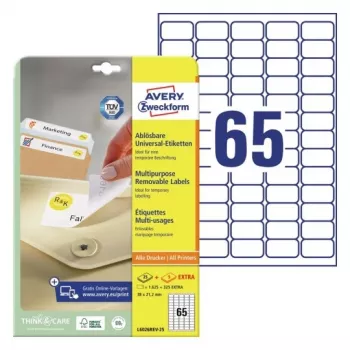 Etiquetas multiusos removíveis AVERY Zweckform ProNature 38,1 x 21,2 mm brancas - 1750 etiquetas (L6026REV-25)