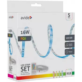 Avide Fita LED blister 12V 16W RGB 5m com comando IR