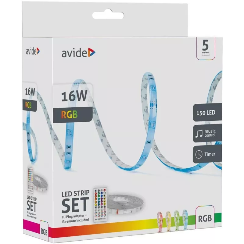 Avide Fita LED blister 12V 16W RGB 5m com comando IR