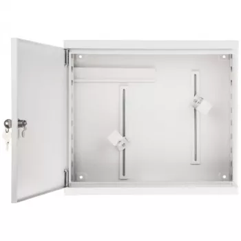Caixa de parede em aço AWO-DVR-2 para DVR/NVR, 430 x 380 x 115 mm, cinzento (RAL 7035), fechadura com chave, IP20