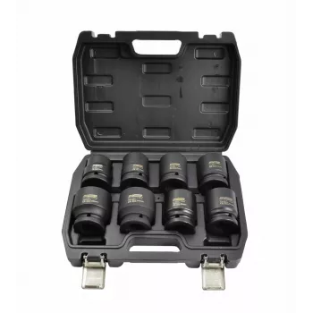 Conjunto de chaves de caixa de impacto AWTOOLS Black Line 3/4 polegadas, 8 peças, 24-38mm, curtas, Cr-Mo