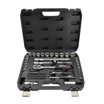 Conjunto de chaves de caixa AWTOOLS de 72 peças com encaixe de 1/2 polegadas e 1/4 polegadas BLACK LINE