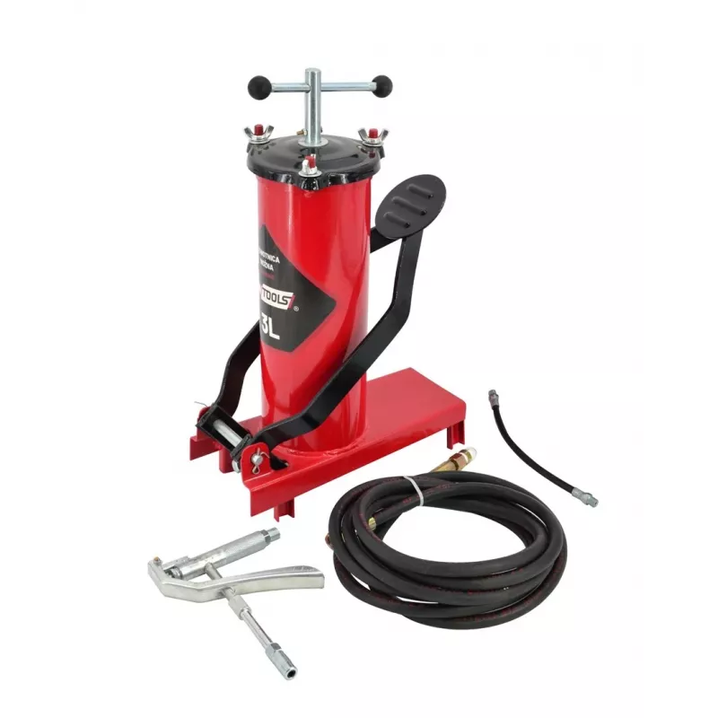 AWTOOLS AW15940 Bomba de ar de pé - Um cilindro, 10 BAR, manómetro analógico, estrutura de aço, Preto/Prata