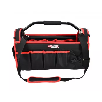 Mala de ferramentas AWTOOLS AW30661, 480 x 250 x 250 mm, polipropileno resistente ao impacto, preto com detalhes vermelhos, fechos metálicos, argola para cadeado, pega rebatível, 2 organizadores na tampa
