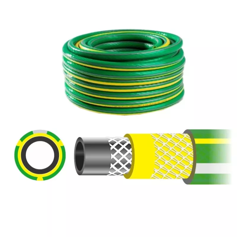 AWTOOLS AW70374 Mangueira de jardim 50m 1/2 polegadas flexível PVC 3 camadas com malha cruzada de poliéster