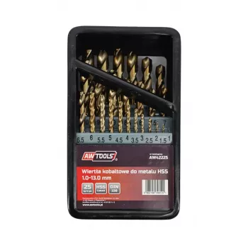 AWTOOLS Conjunto de brocas helicoidais HSS-Co Cobalto 25 peças 1-13 mm para metal