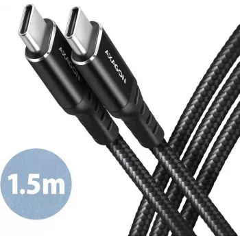 AXAGON BUCM-CM15AB cabo USB-C para USB-C 2.0, 1,5 m, PD 60 W, 3 A, entrançado – preto