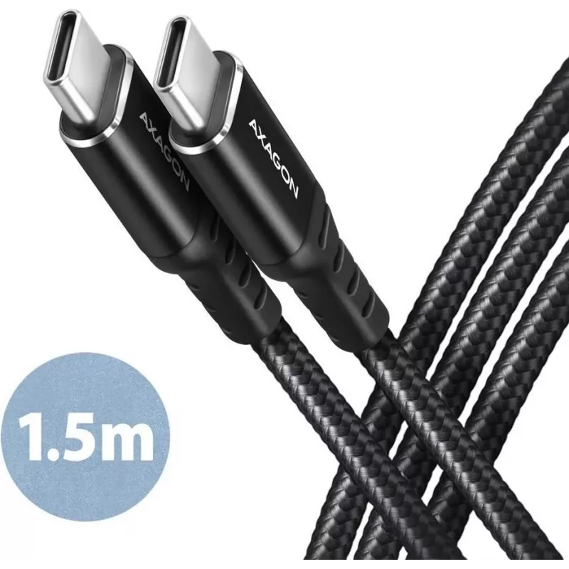 AXAGON BUCM-CM15AB cabo USB-C para USB-C 2.0, 1,5 m, PD 60 W, 3 A, entrançado – preto