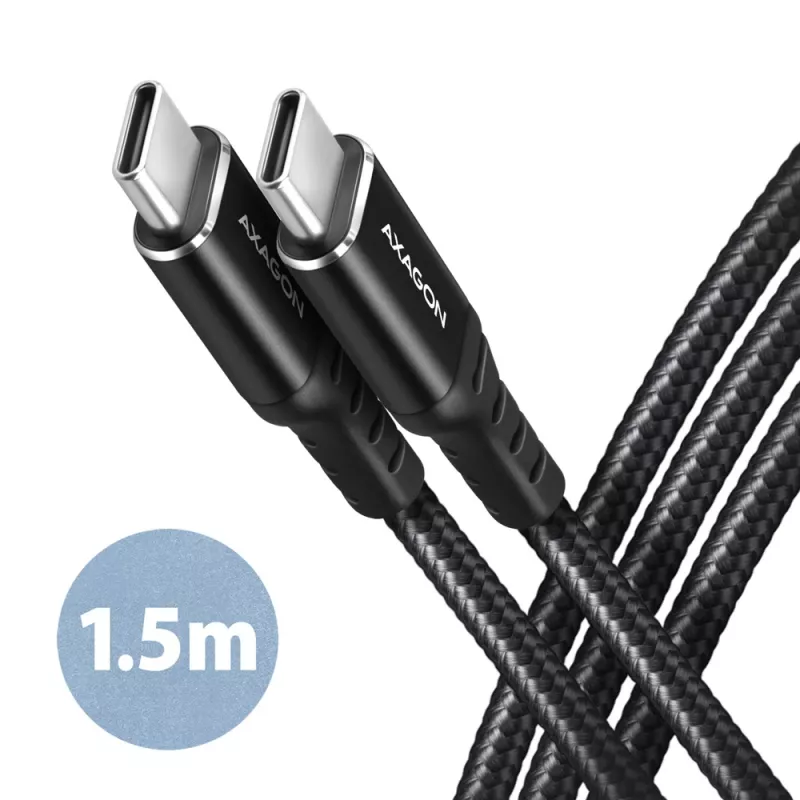 AXAGON BUCM-CM15AB cabo USB-C para USB-C 2.0, 1,5 m, PD 60 W, 3 A, entrançado – preto