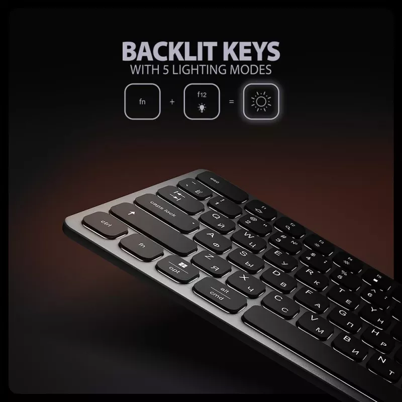 Teclado AXAGON HMC-KB-CRL USB-C com hub 9 em 1, HDMI 4K, PD 100W, Gigabit Ethernet, leitor de cartões, preto