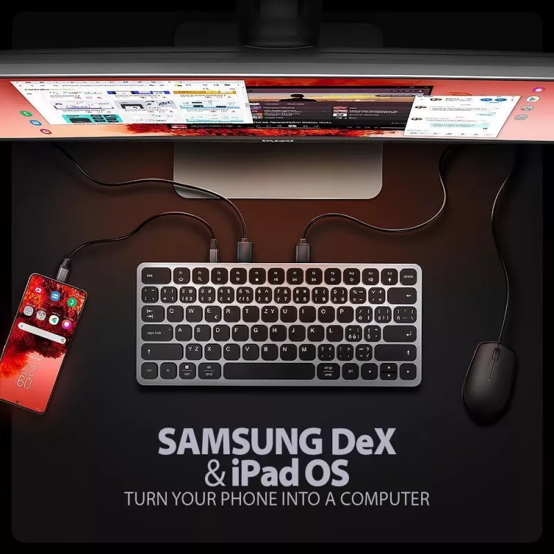 AXAGON HMC-KB-US Teclado USB-C com hub 9-em-1, US QWERTY, HDMI 4K, Gigabit LAN, leitor de cartões, 0,6 m