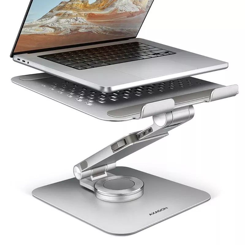 Suporte para portátil AXAGON STND-LR giratório 360° em alumínio para portáteis de 10 a 17 polegadas, Prateado