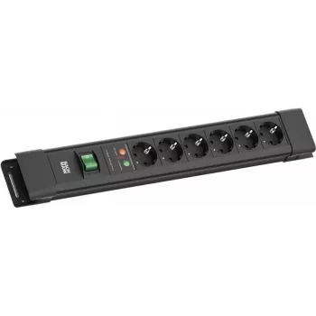 Bachmann CONNECTUS Régua de tomadas 6 tomadas com proteção contra sobretensão e interruptor, cabo 2m, preto BM005911