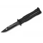 Faca borboleta Balisong K25 02131 preta, lâmina clip-point em aço inoxidável 440, cabo em alumínio