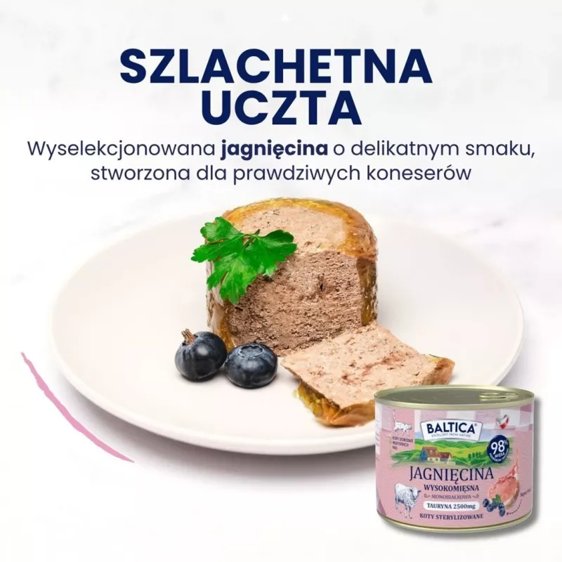 Alimento húmido para gatos adultos Baltica Smaki Regionów com borrego, lata 400g