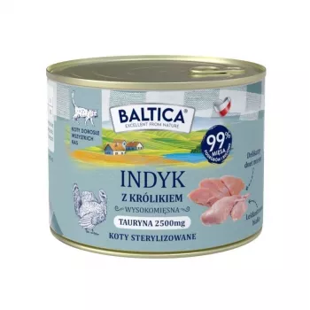 BALTICA Smaki Regionów Adult Alimento húmido para gatos peru com coelho lata 185g