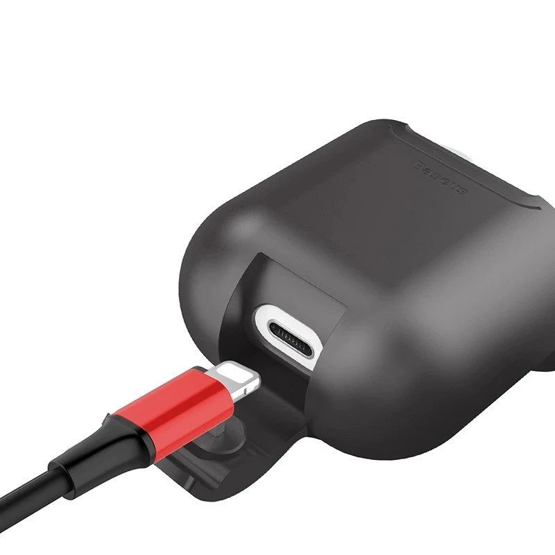 Baseus Apple capa protetora de silicone 2in1 e carregador sem fios para AirPods preto