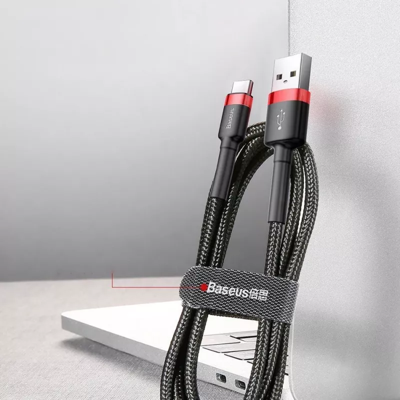 Baseus Cabo Cafule reforçado com trança de nylon USB-A para USB-C QC3.0 2A 3m vermelho (CATKLF-U09)
