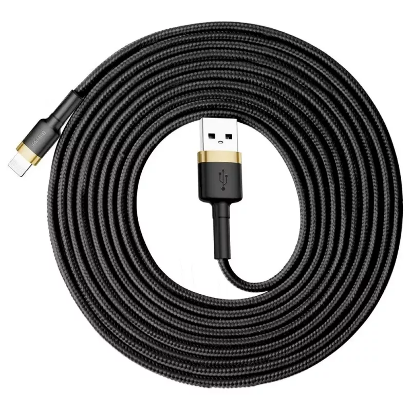 Cabo Lightning Baseus Cafule 2A 3m Dourado/Preto (CALKLF-RV1)