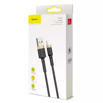 Cabo Lightning Baseus Cafule 2A 3m Dourado/Preto (CALKLF-RV1)