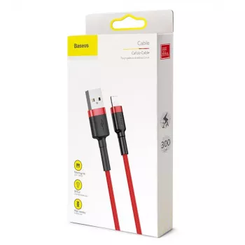 Cabo Lightning Baseus Cafule 2A 3m Vermelho/Preto (CALKLF-R09)
