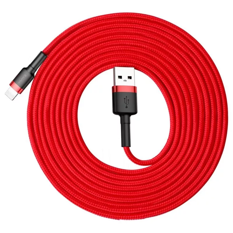 Cabo Lightning Baseus Cafule 2A 3m Vermelho/Preto (CALKLF-R09)