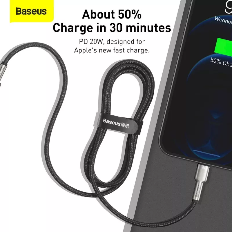Baseus cabo USB-C para Lightning Cafule Series PD 20W 1m preto