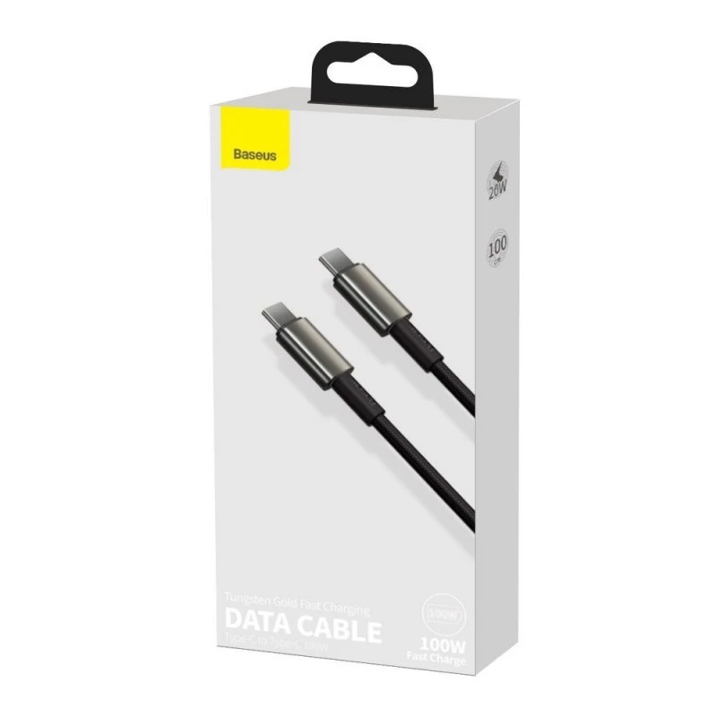 Baseus Tungsten Gold cabo USB-C para USB-C, 100W, 1 m, preto