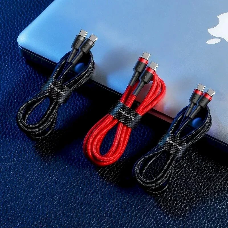 Baseus Cafule Cabo de carregamento rápido USB-C para USB-C PD 2.0 60W, 2m, vermelho (CATKLF-H09)