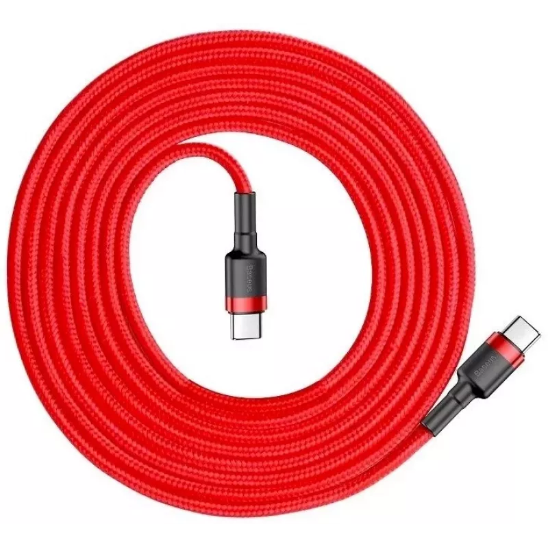Baseus Cafule Cabo de carregamento rápido USB-C para USB-C PD 2.0 60W, 2m, vermelho (CATKLF-H09)