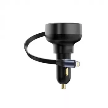 Carregador de carro Baseus Enjoyment Pro carregamento rápido Type-C fêmea, Lightning macho (0,75 m) com cabo retrátil integrado, 55W preto EU