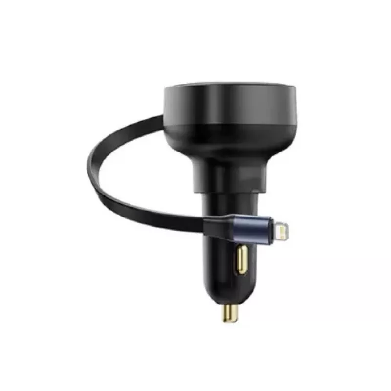 Carregador de carro Baseus Enjoyment Pro carregamento rápido Type-C fêmea, Lightning macho (0,75 m) com cabo retrátil integrado, 55W preto EU