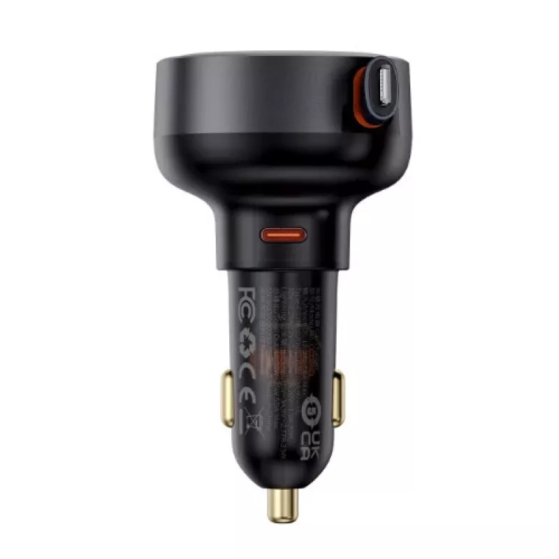 Carregador de carro Baseus Enjoyment Pro carregamento rápido Type-C fêmea, Lightning macho (0,75 m) com cabo retrátil integrado, 55W preto EU