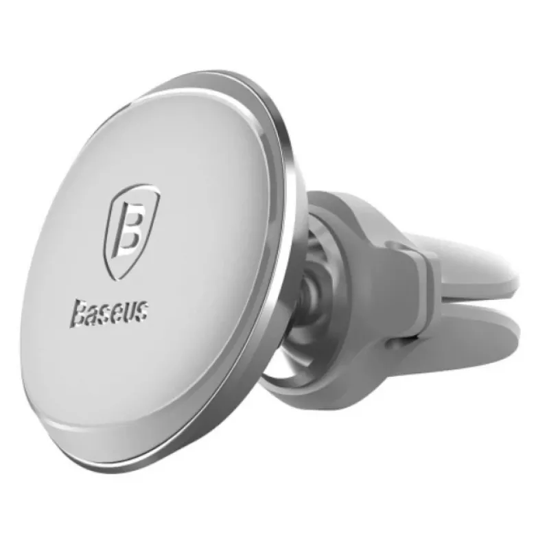 Suporte de telemóvel magnético para carro Baseus (saída de ar) 360 graus com clipe para cabo, prateado