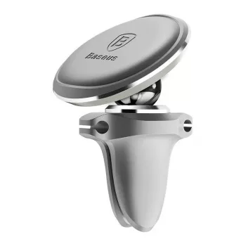 Suporte de telemóvel magnético para carro Baseus (saída de ar) 360 graus com clipe para cabo, prateado