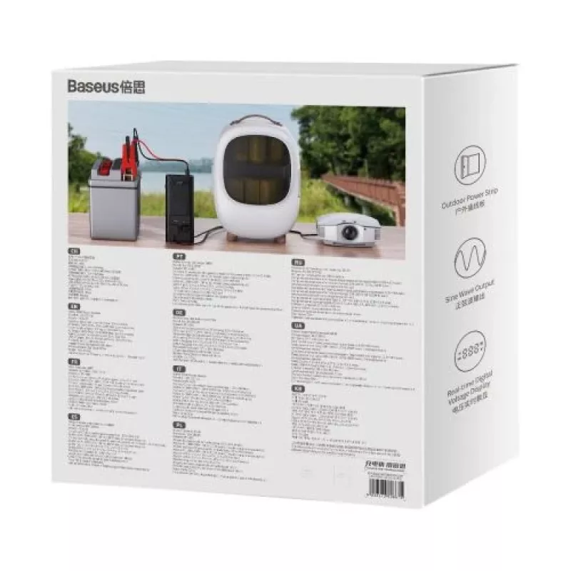 Baseus Inversor de corrente para automóvel IGBT 300W/220V com duas tomadas EU, USB-C PD, USB-A QC, terminais de bateria e cabo para isqueiro, preto (CGNB010101)