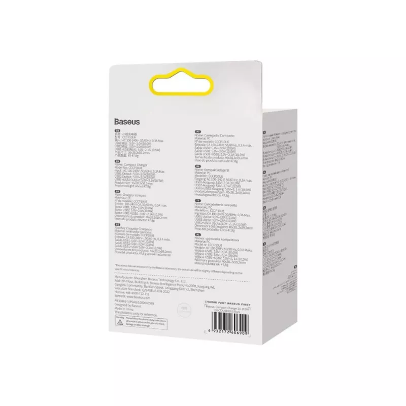 Baseus Carregador Compacto 2x USB 10.5W Preto