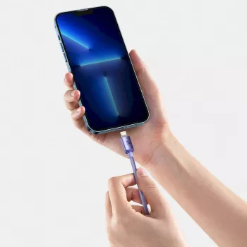 Baseus Série Crystal Shine Cabo de dados e carregamento rápido USB-C para Lightning 20W 1,2 m roxo (CAJY000205)
