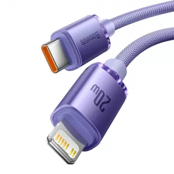 Baseus Série Crystal Shine Cabo de dados e carregamento rápido USB-C para Lightning 20W 1,2 m roxo (CAJY000205)