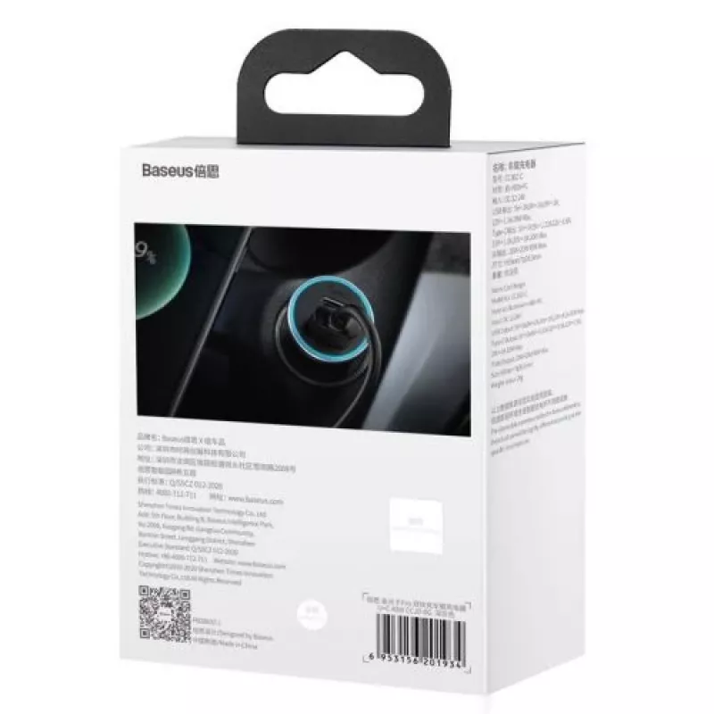 Carregador de carro Baseus Golden Contactor Pro 40W USB-A USB-C QC4.0+ PD SCP cinzento