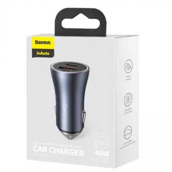 Carregador de carro Baseus Golden Contactor Pro 40W USB-A USB-C QC4.0+ PD SCP cinzento