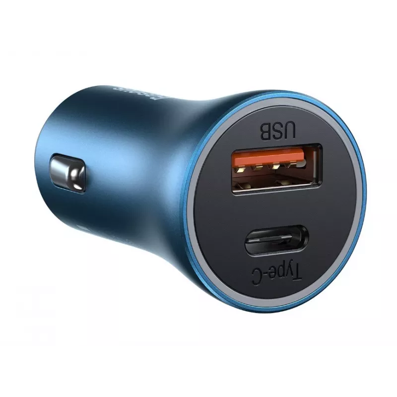 Carregador de carro rápido duplo Baseus Golden Contactor Pro 40W com cabo USB-C para Lightning 1m azul