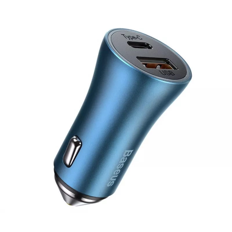 Carregador de carro rápido duplo Baseus Golden Contactor Pro 40W com cabo USB-C para Lightning 1m azul