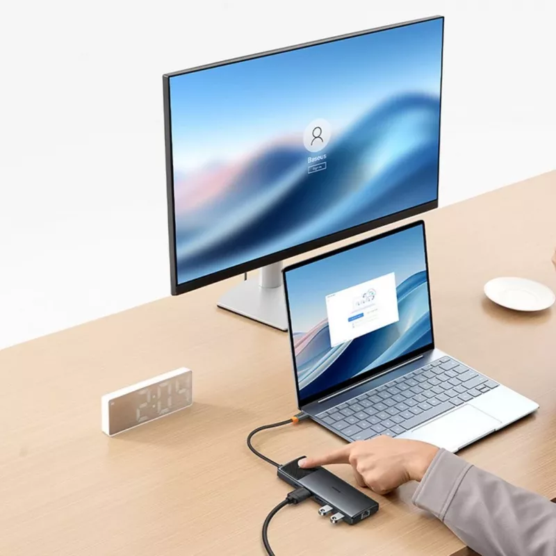 Hub USB-C Baseus Metal Gleam Series 10-em-1 USB-C para USB-C PD / USB-C / 3x USB-A / 2x HDMI / RJ-45 / SD / TF - preto