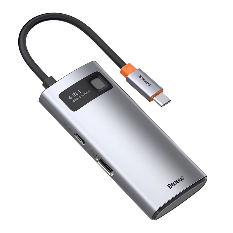 Baseus Metal Gleam Series Hub USB-C 4-em-1, USB 3.0 + USB 2.0 + HDMI + USB-C PD, Prateado