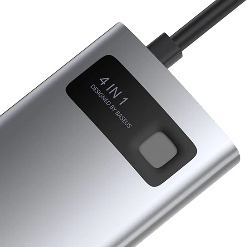 Baseus Metal Gleam Series Hub USB-C 4-em-1, USB 3.0 + USB 2.0 + HDMI + USB-C PD, Prateado