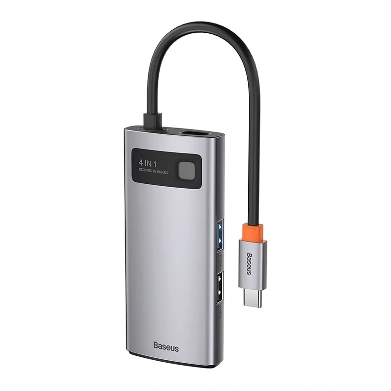 Baseus Metal Gleam Series Hub USB-C 4-em-1, USB 3.0 + USB 2.0 + HDMI + USB-C PD, Prateado