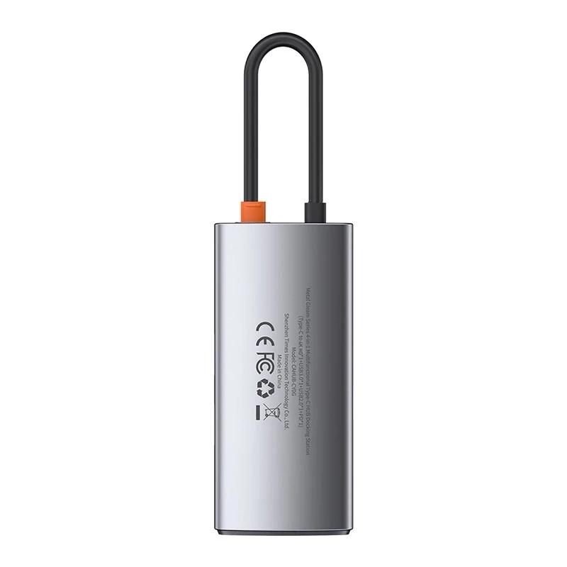 Baseus Metal Gleam Series Hub USB-C 4-em-1, USB 3.0 + USB 2.0 + HDMI + USB-C PD, Prateado